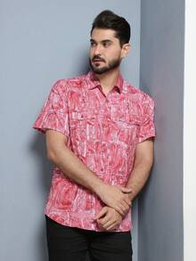 Men's Modern Retro Printed Short Sleeve Shirt - 紅色 - 查看 4