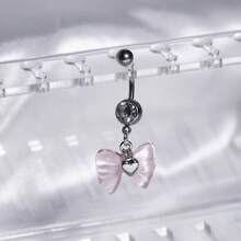 1pc Fashionable Stainless Steel Butterfly Navel Ring With Rhinestones, Personalized Women/Girls Belly Button Piercing Accessory - Color - View 18