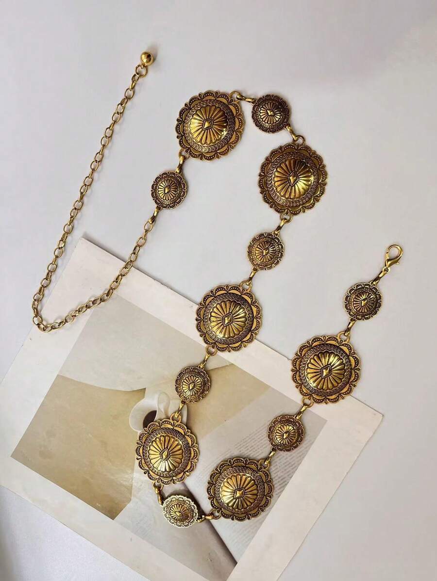 Plus Size Bohemian Retro Floral Waist Chain For Women Summer, School - Gold - View 1