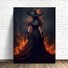 1 Pc Wooden Framed Fire Witch In Rage Dark Vintage Wall Art Print Dark Surreal Fire Witch Pub Coffee Bar Cafe Cave Home Hotel Halloween Gifts (Framed) - 16*24inch/40*60cm Framed - View 5