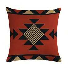 1 pièce Taie d'oreiller à motif géométrique imprimé double face, housse de coussin de cour extérieure rétro pour canapé lit sofa décoration de la maison, sans rembourrage - Multicolore - Voir 21