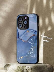 Ốp lưng điện thoại DIY khắc tên theo yêu cầu của Apple - Ốp lưng điện thoại cá nhân hóa có văn bản, tên hoặc biệt danh, được làm bằng kính cường lực chống trầy xước, chống vân tay và ốp lưng TPU mềm, tương thích với iPhone 15/14 Plus/13 Pro/12 Pro Max/11/6P/7P/XS/XR, món quà lý tưởng cho bản thân, đối tác, gia đình, bạn bè hoặc những dịp đặc biệt - màu đen - Xem 1