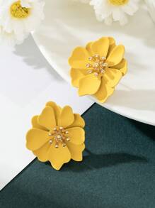 一对时尚花卉喷漆黄色耳环，适合女性旅行佩戴 - 黃色 - 查看 3