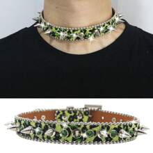 豹纹特别时尚酷仙女一排钻水钻女生项圈女士男士锁骨链饰品礼物Y2k风格夜店 - 彩色 - 查看 12