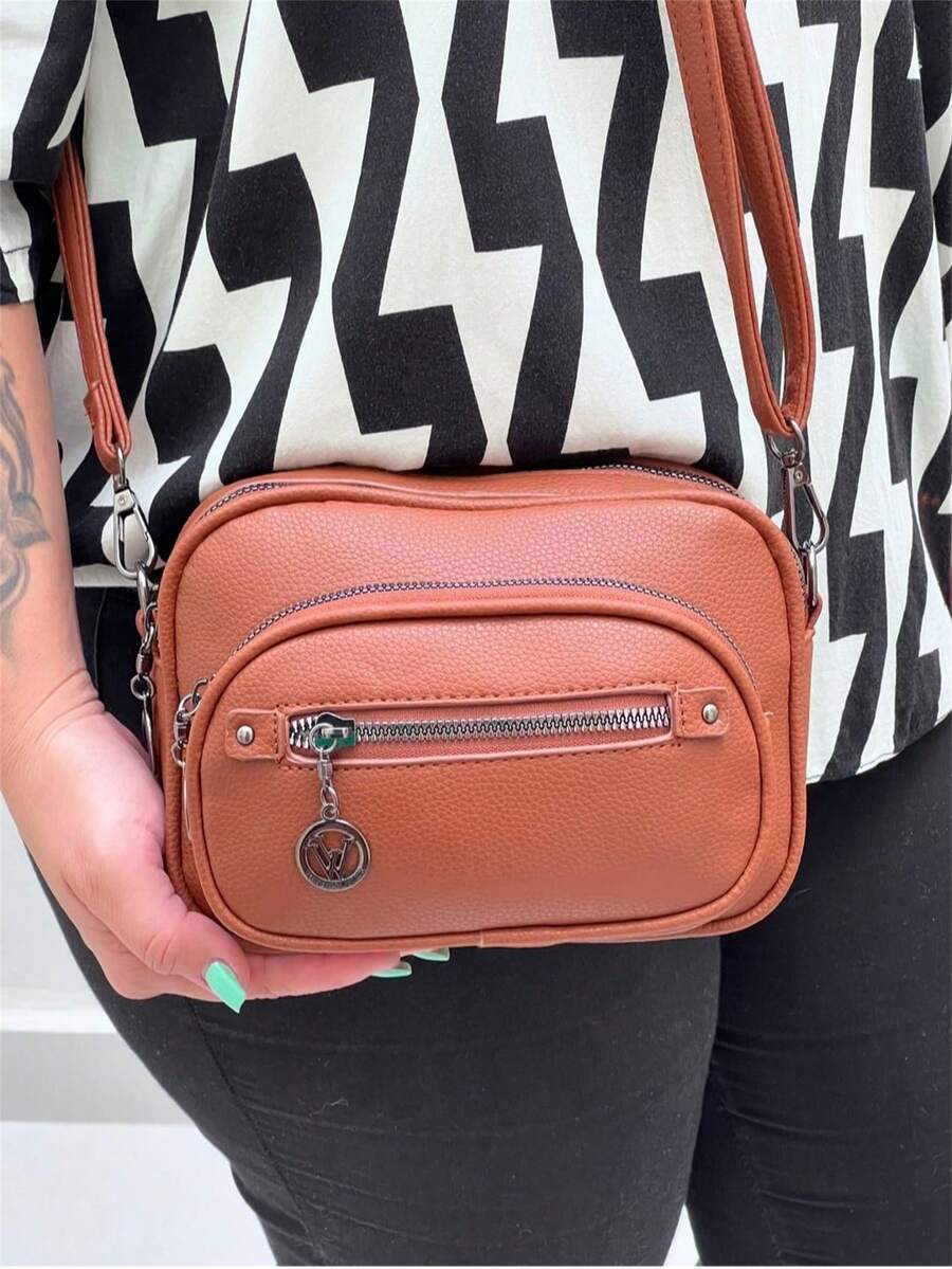 Women's Fashion Medium Crossbody Bag With 4 Zippers - 紫紅色 - 查看 1