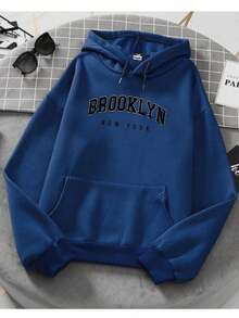 Brooklyn Unisex Sweatshirt Cold Weather Hooded Top - Màu xanh hải quân - Xem 2