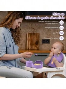 Juego De Silicona Platos Cubiertos Alimentacion Para Bebés - Morado - Ver 8