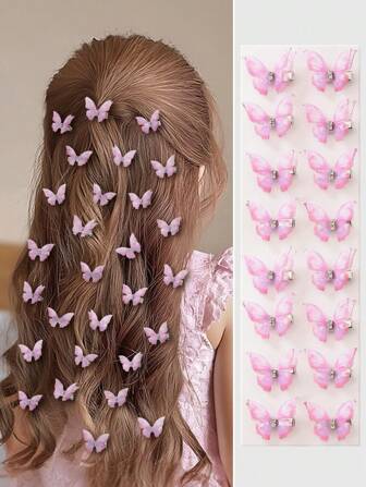 10 ชิ้น/ชุด คลิปติดผมสำหรับเด็กผู้หญิง ลายผีเสื้อ ผ้าแก้ว ชั้นคู่ ประดับคริสตัล สีชมพู สไตล์เจ้าหญิงน่ารัก อุปกรณ์ตกแต่งผม