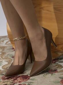Women High Heel Mule Shoes, Fashionable Brown Dress Party Shoes, Elegant Lady Shoes, Classic Simple Style, Hot Selling - Brown - View 1