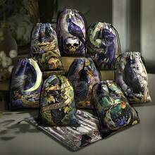 Tirmanaz Sac de rangement de cartes de tarot avec imprimé corbeau, sac de rangement pour cartes oracles de tarot, dés runiques, sac à bijoux cristaux, sac multi-usages pour sorcière et divination, boîte à bijoux, organisateur à bijoux pour femmes et filles, support à bijoux, idéal pour les boucles d'oreilles, colliers, bagues et accessoires de mariage ; également adapté à la décoration d'intérieur et comme cadeau pour les demoiselles d'honneur - Voir 10