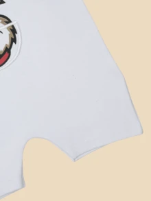 BOY Overalls Baby Romper With Animated Print 100% Cotton - White - View 5