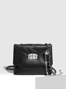 Fashionable All-Match Diamond Quilted Chain Bag For Women, Solid PU Leather Small Square Shoulder Bag Crossbody Bag (Adjustable Chain), Street & Japanese Bag For Women