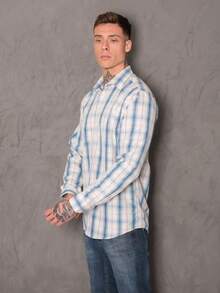 2024 New Style Men's Plaid Long Sleeve Shirt - 藍白色 - 查看 3