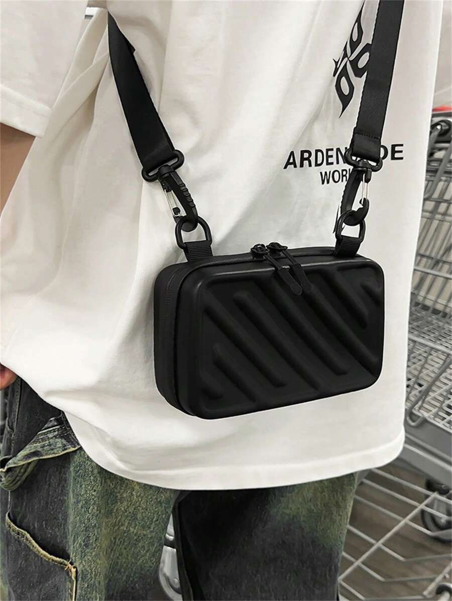 Túi hộp có cấu trúc màu trơn dành cho nam, Túi đeo chéo có dây đeo vai có thể điều chỉnh, Túi đeo chéo đại học mùa thu Giáng sinh Quà tặng Túi hét Quà tặng Giáng sinh mùa đông Lễ tạ ơn Ví du lịch Túi tote ngày lễ Túi đeo chéo vuông tối giản mát mẻ Túi đeo chéo Túi dán nhãn Mùa hè Trở lại trường Quà tặng Valentine Túi đeo vai Túi nghỉ mát Gói đồ dùng học tập mùa xuân - màu đen - Xem 1