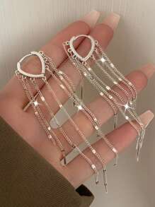 1pair Luxury Chain Metal Tassel Drop Earrings For Women Wedding Dresses Jewelry Valentine's Day Gift Elegant Party Halloween