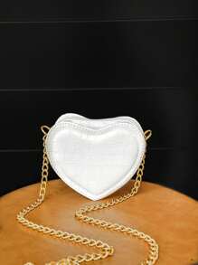Women's Crossbody Bag Side Mini Bag Small Party Bag Metallic Chain Strap Love Heart - White - View 1