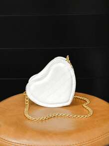 Women's Crossbody Bag Side Mini Bag Small Party Bag Metallic Chain Strap Love Heart - White - View 2