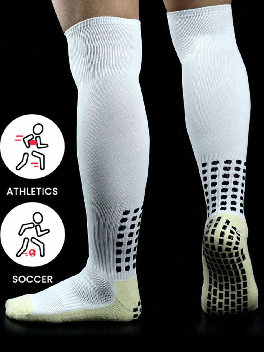 Weiße Kniestrümpfe mit Schaumstoffpolsterung für Herren Fußballtraining und -wettkämpfe für den Outdoor-Sport, rutschfest, schweißabsorbierend, erhältlich als Kniestrümpfe, Wadenkniestrümpfe und Oberschenkelstrümpfe