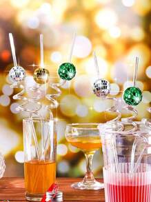 1/5/10/20pcs Reusable Plastic Disco Ball Straws, Suitable For Weddings, Parties, Birthdays Gifts,Kitchen,Christmas Gift
