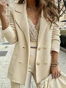 Áo khoác cardigan cài nút hai bên cổ tròn trơn cỡ lớn dành cho nữ, áo khoác dài tay thường ngày, quần áo bốn mùa dành cho nữ - Màu be - Xem 1