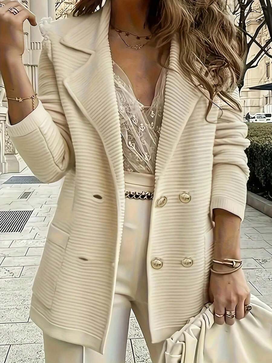 Áo khoác cardigan cài nút hai bên cổ tròn trơn cỡ lớn dành cho nữ, áo khoác dài tay thường ngày, quần áo bốn mùa dành cho nữ - Màu be - Xem 1