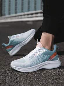 Men's Casual Sports Sneakers, Knitted Breathable Lightweight Lace-Up Soft Sole Running Shoes