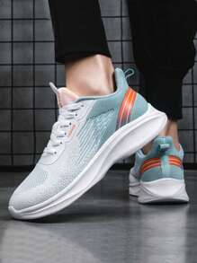 Men's Casual Sports Sneakers, Knitted Breathable Lightweight Lace-Up Soft Sole Running Shoes