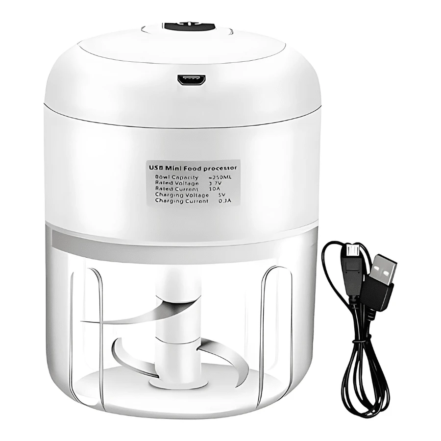 Mini Processador Elétrico de Alimentos Portátil com 3 lâminas de aço inox USB 250ml - Branco - Visão 1