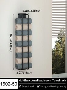 1入浴室毛巾架，金屬螺旋毛巾架附頂部儲物架，掛牆式毛巾收納架，黑色，浴室用品 - 黑色 - 查看 13