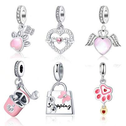 1pc Multicolor Fashion Rhinestone Hollow Dripping Oil Heart Wing Claw Print Earphone Case Pendant Jewelry DIY Accessory