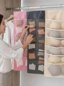 1 Pc Hanging Bra Organizer With Rotating Metal Hanger, Extra-Large Dual Sided Wall Shelf Wardrobe Mesh Pockets Hanging Storage Bag For Bra Socks Underwear Underpants,Double Side Underwear Storage Bag, Functional Lingerie Packing Bag, Hanging Bra Socks Organizer, Bag For School School Accessories School Stuff