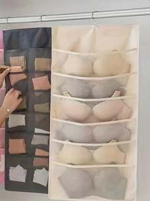 1 Pc Hanging Bra Organizer With Rotating Metal Hanger, Extra-Large Dual Sided Wall Shelf Wardrobe Mesh Pockets Hanging Storage Bag For Bra Socks Underwear Underpants,Double Side Underwear Storage Bag, Functional Lingerie Packing Bag, Hanging Bra Socks Organizer, Bag For School School Accessories School Stuff