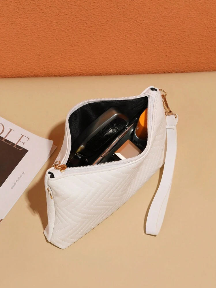 Mini PU Wavy Textured Solid Color Shoulder Handbag With Chain