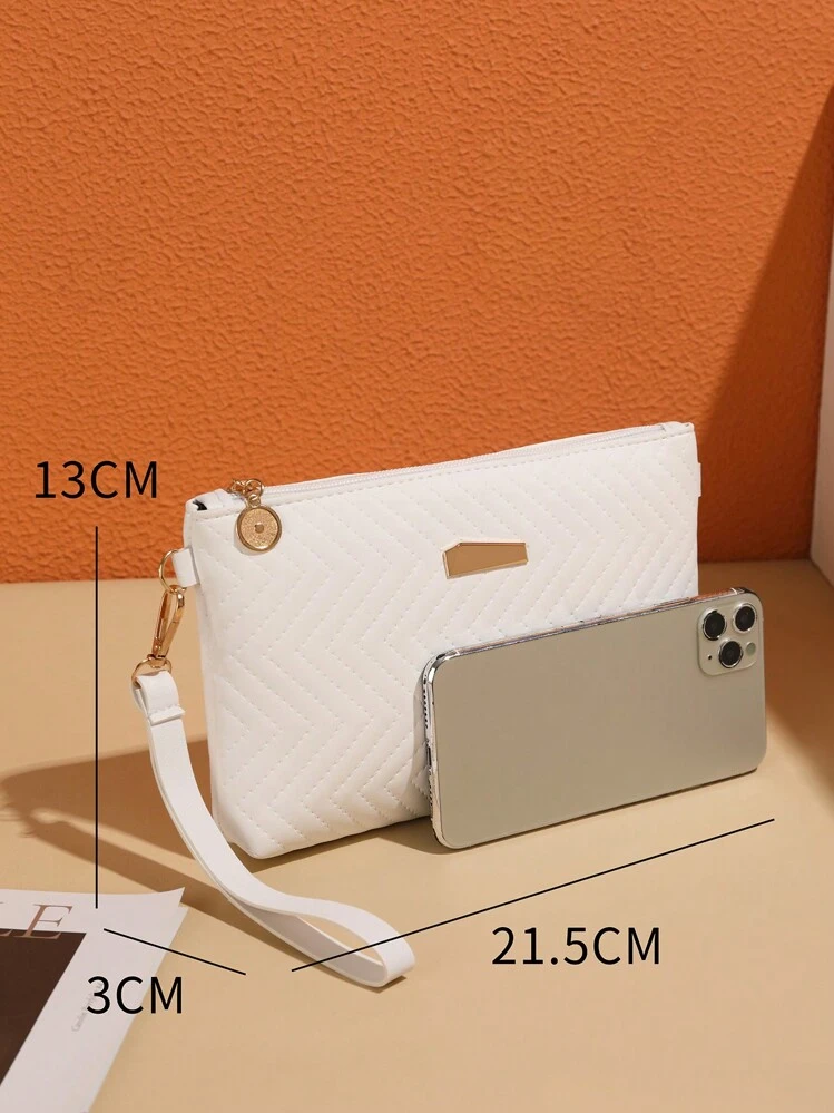 Mini PU Wavy Textured Solid Color Shoulder Handbag With Chain
