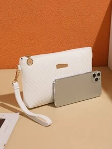 Mini PU Wavy Textured Solid Color Shoulder Handbag With Chain Strap