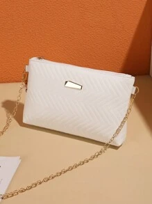 Mini PU Wavy Textured Solid Color Shoulder Handbag With Chain Strap