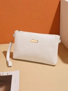 Mini PU Wavy Textured Solid Color Shoulder Handbag With Chain Strap