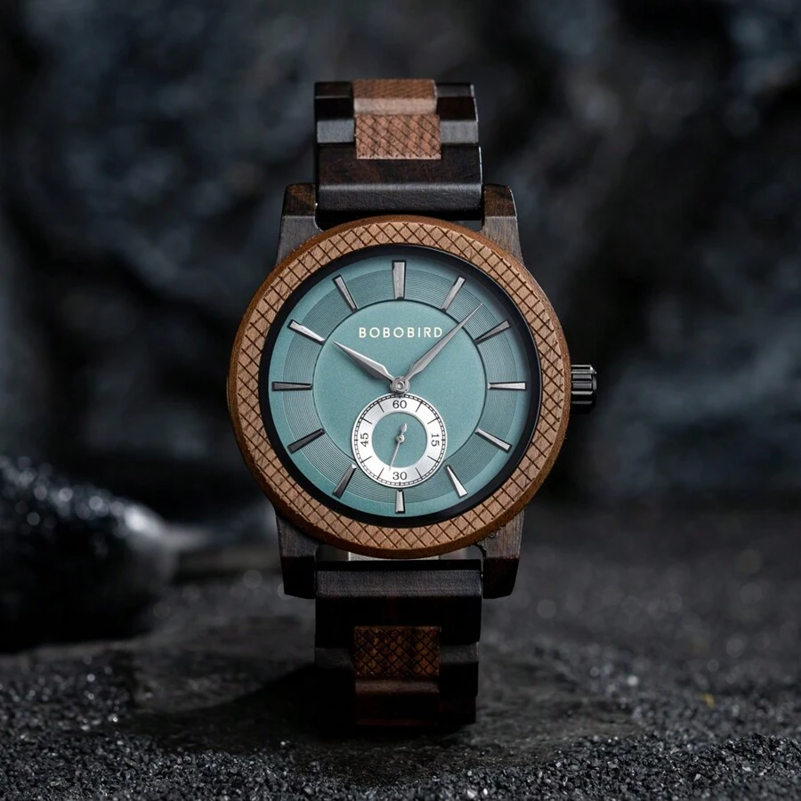 BOBOBIRD BOBO BIRD Stijlvol herenhorloge Niche Walnoot & Ebbenhouten polshorloge