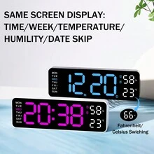 Digital Wall Clock Large Display, 9" LED Wall Clocks For Living Room Decor, Digital Clock With Temperature/DST/Auto-Dimming/Humidity/Snooze - 12/24H, Silent Digital Clocks For Seniors Kids - Green - View 5