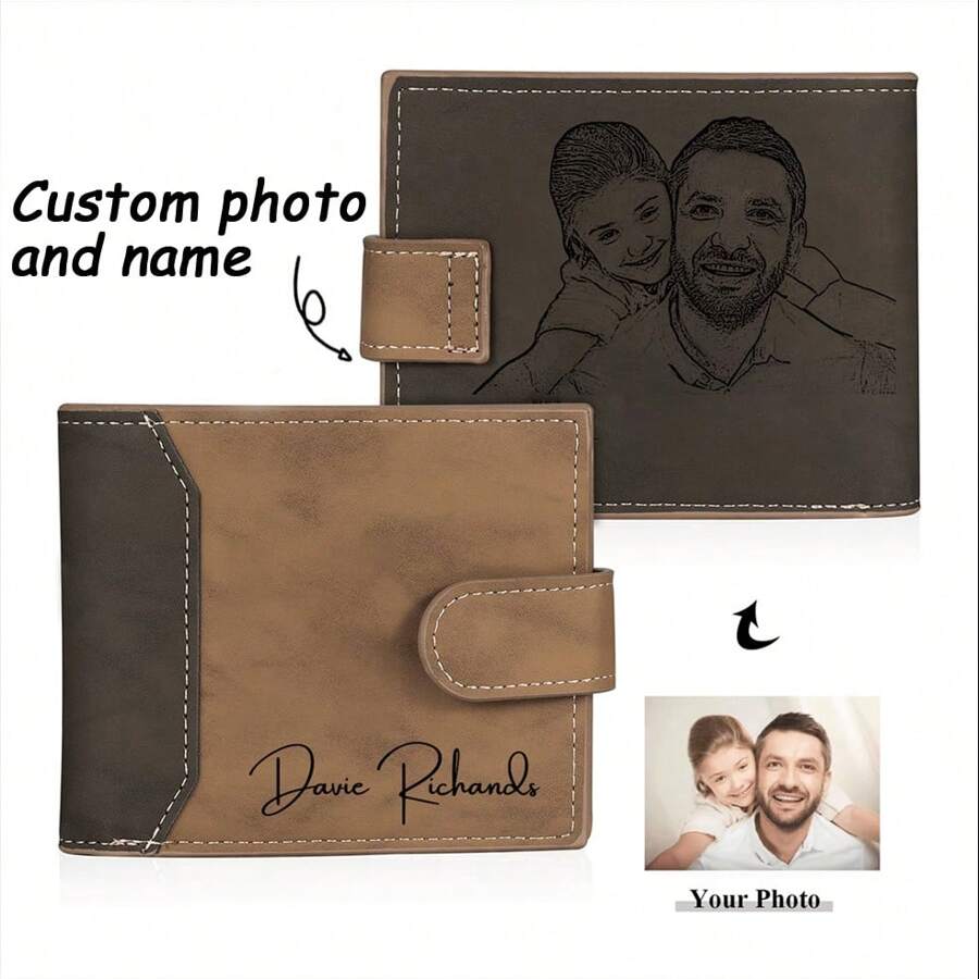 1pc Personalized Men's Wallet, Father's Day Gift, Can Customize Photo And Name, Father's Day Gift, Men's Gift, Dad's Birthday Gift, Personalized Gift ,Travel Organizer