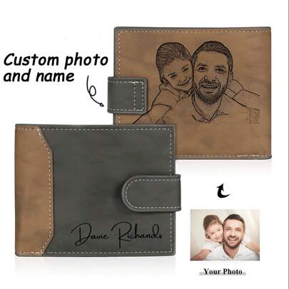 Portofel personalizat pentru bărbați, 1 buc., cadou pentru tată/tată, cadou de Ziua Tatălui, fotografie și nume personalizate, cadou de Ziua Tatălui, cadouri pentru bărbați, cadou de ziua de naștere pentru tată, cadouri personalizate, rechizite școlare, înapoi la școală, pentru birou, pentru școală, pentru sala de clasă, cadouri pentru profesori, pentru universitate, pentru coleg, pentru cămin, pentru profesor, pentru băieți și fete, pentru adolescenți, elevi de gimnaziu, elevi de gimnaziu, elevi de liceu, studenți, studenți universitari, boboci, elevi de clasa a XII-a, elevi de clasa a XII-a, toamnă chic, look glamour.