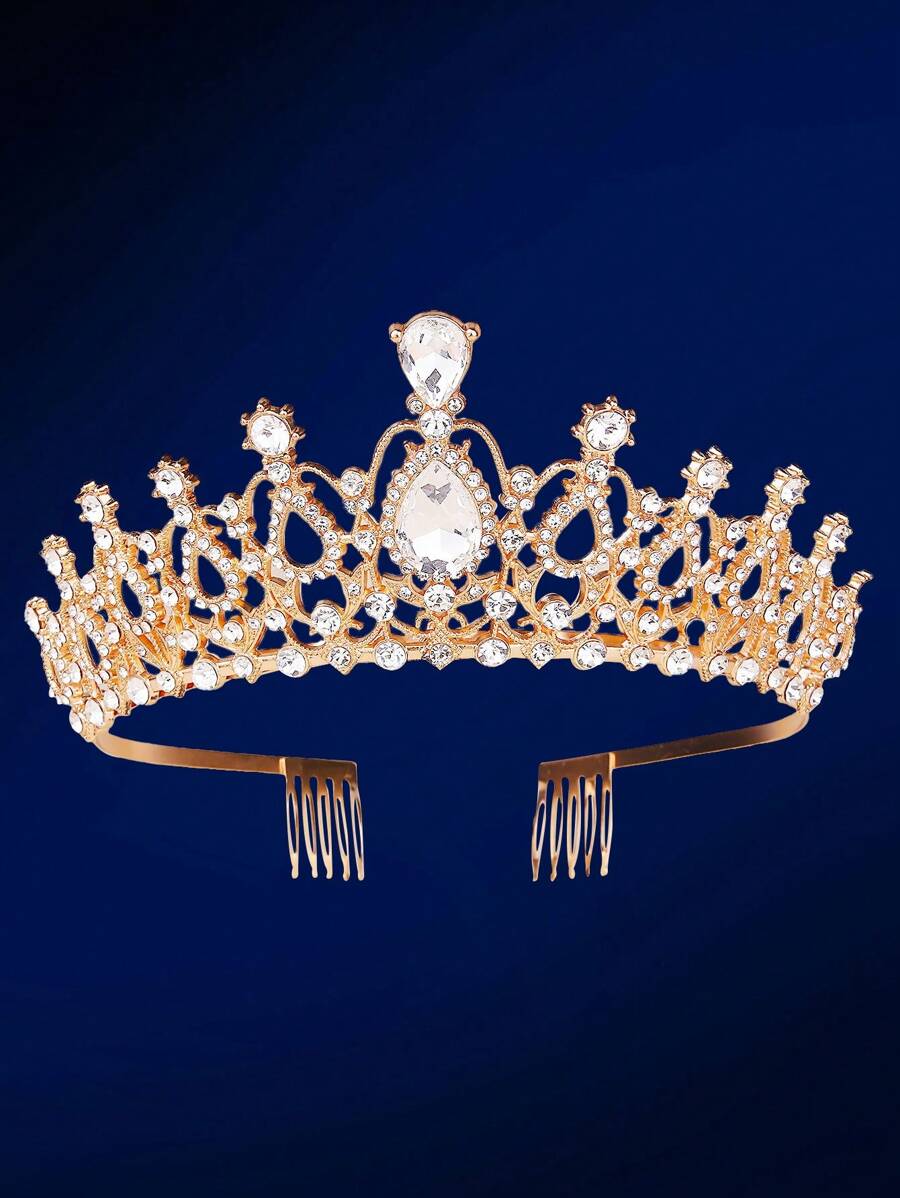 Rhinestone Crown Decor Headband - Gold - View 1