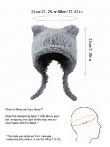 1 件可爱毛绒熊耳朵针织帽，红色，温暖毛绒冬季护耳帽，时尚万圣节 - 多色 - 查看 10