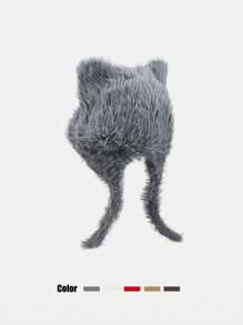 1 件可爱毛绒熊耳朵针织帽，红色，温暖毛绒冬季护耳帽，时尚万圣节 - 多色 - 查看 9