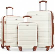 3 Piece Luggage Sets, ABS Hardside Spinner Suitcase With Wheels, Carry-On And Checked Luggage,20/24/28-Inch Assorted Sizes, 360° Smooth-Rolling Spinners, Lightweight Durable Construction, Multifunctional Large Capacity For Travel,Christmas, Go To School, Vacation - Trắng nâu - Xem 1