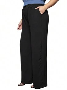 Kit 3 Plus Size Women's Wide Leg Pants From Duna - Đen Xám Xanh Quân Đội - Xem 4