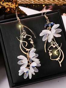 1 Pair Boho Floral Drop Dangle Earrings With Crystal Tassels, Wedding Party Jewelry Gift For Women