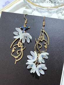 1 Pair Boho Floral Drop Dangle Earrings With Crystal Tassels, Wedding Party Jewelry Gift For Women