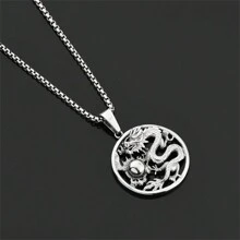 SeuSuk Colar com pingente de dragão com design oco vintage, joia chinesa com amuleto da sorte para presente masculino