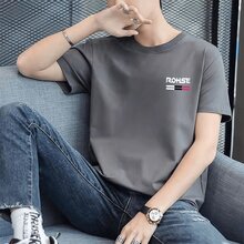 Men's Short-Sleeved T-Shirt Casual Printed Fashion 2 Pcs - 藍色和黑色 - 查看 7